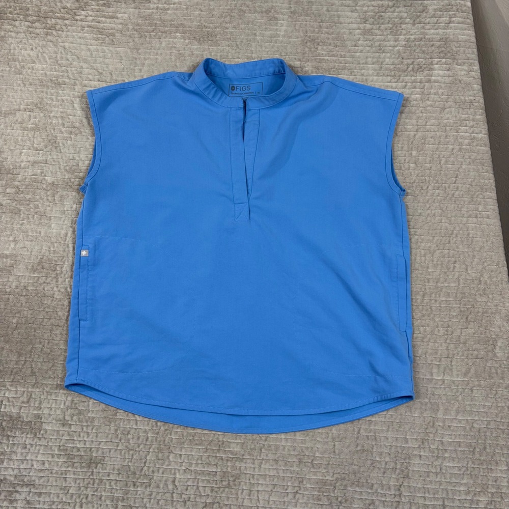 FIGS Rafaela Sleeveless Scrub Top Blue Mandarin Collar WXXSW1003 Medium
